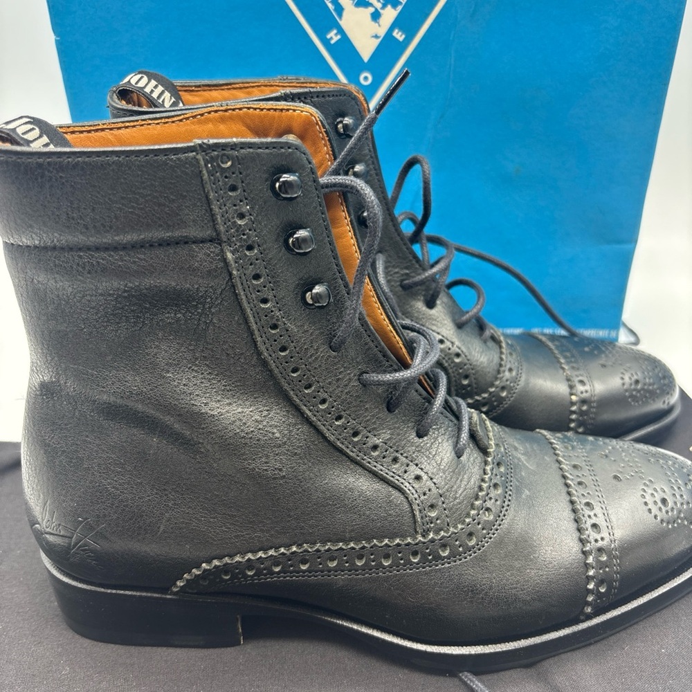 John Fluevog Hartford Flat Brogue Dress Boots, Unisex M4/W6, Black - Picture 3 of 9
